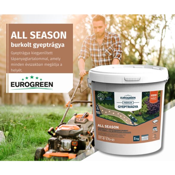 EUROGREEN ALL SEASON 17 + 5 + 17 (+2) BURKOLT KIEGYENLÍTETT GYEPTRÁGYA (10KG)